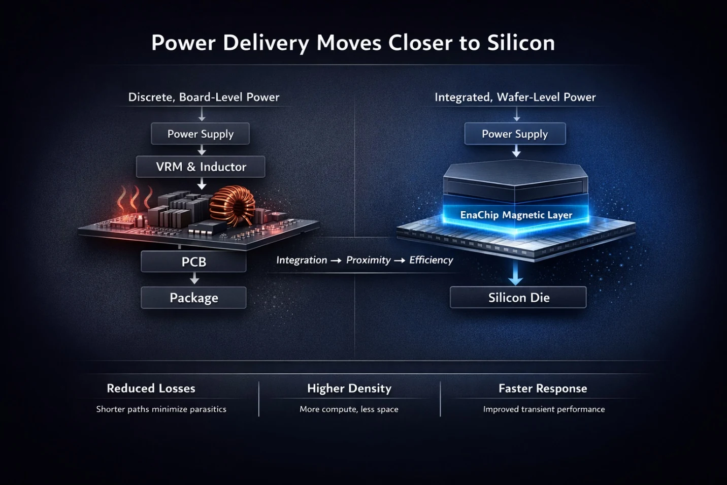 Power delivery moving closer to silicon with EnaChip magnetic layer integration.
