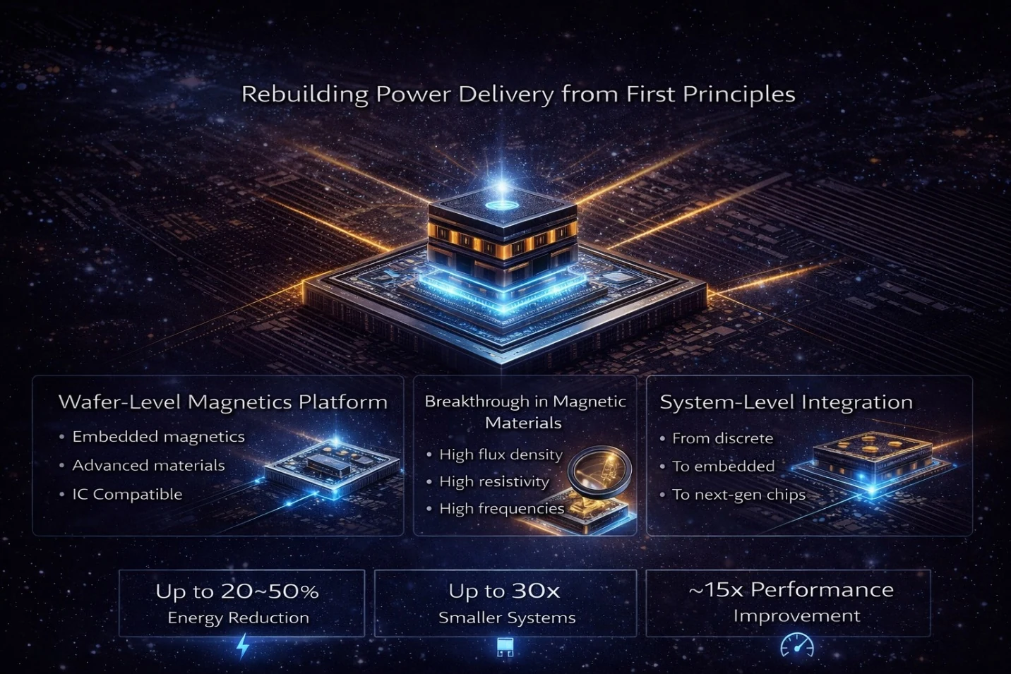 EnaChip platform built from wafer-level magnetics, materials, and system-level integration.